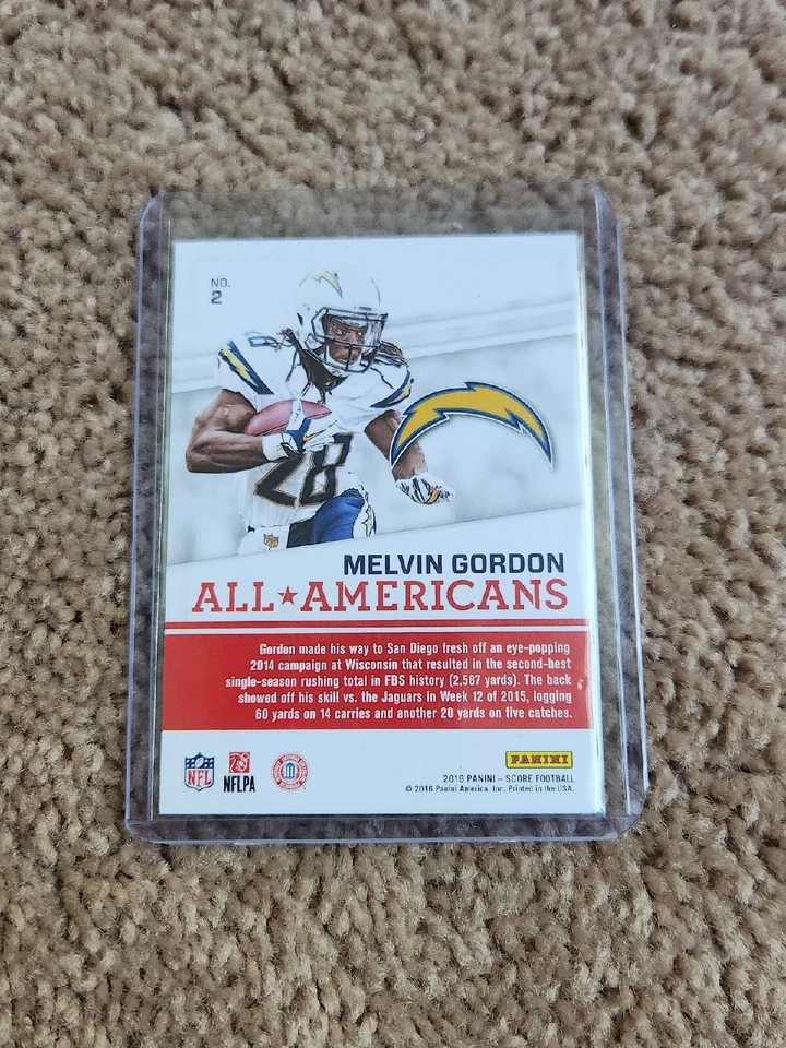 2016 Score All Americans Gold Football Card # 2 Melvin Gordon 30/99 Chargers - Image 2 of 4
