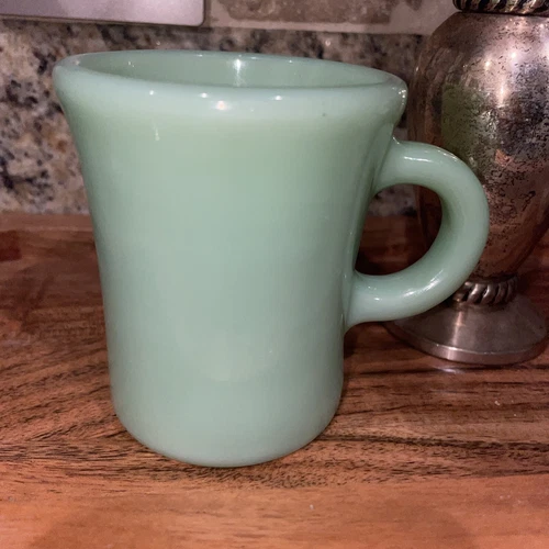 Vintage Fire King Jadeite Green Glass Oven Ware C Handled Coffee Mug 3.25”