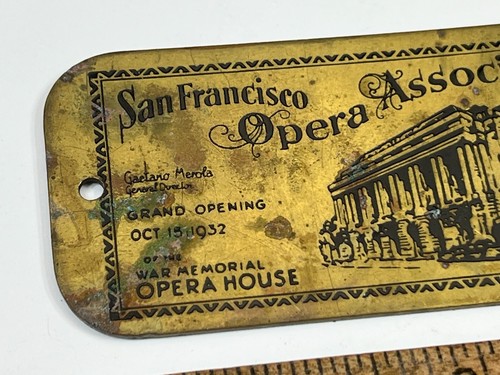 San Francisco Opera House War Memorial 1932 Grand Opening Souvenir Metal Ticket - Picture 6 of 8