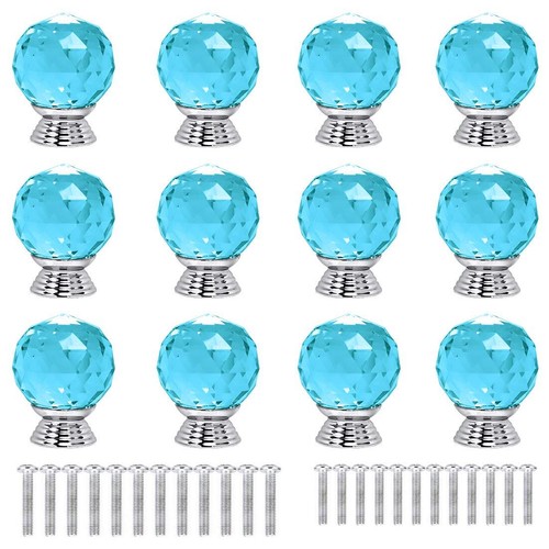 ANJUU 12 Pcs 30mm Round Shape Crystal Glass Cabinet Knobs with Screws Drawer ...