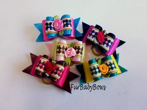 5-Puppy-Dog-Rosebud-Bows-rubber-bandsYORKIE-ShihTzu-Poodle-Maltese-Biewer-Pet