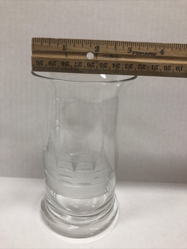 Hand Blown Hand Cut Clipper Ship Toscany Romania Set Of 5 Glasses Beer Glasses - Picture 6 of 6