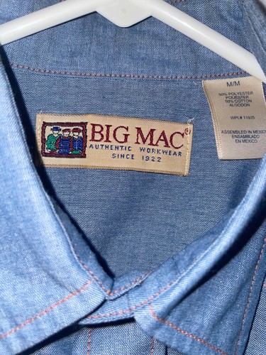 Vintage Big Mac Shirt Mens M Blue Work Mechanic Pearl Snap pockets long sleeve - Picture 5 of 6