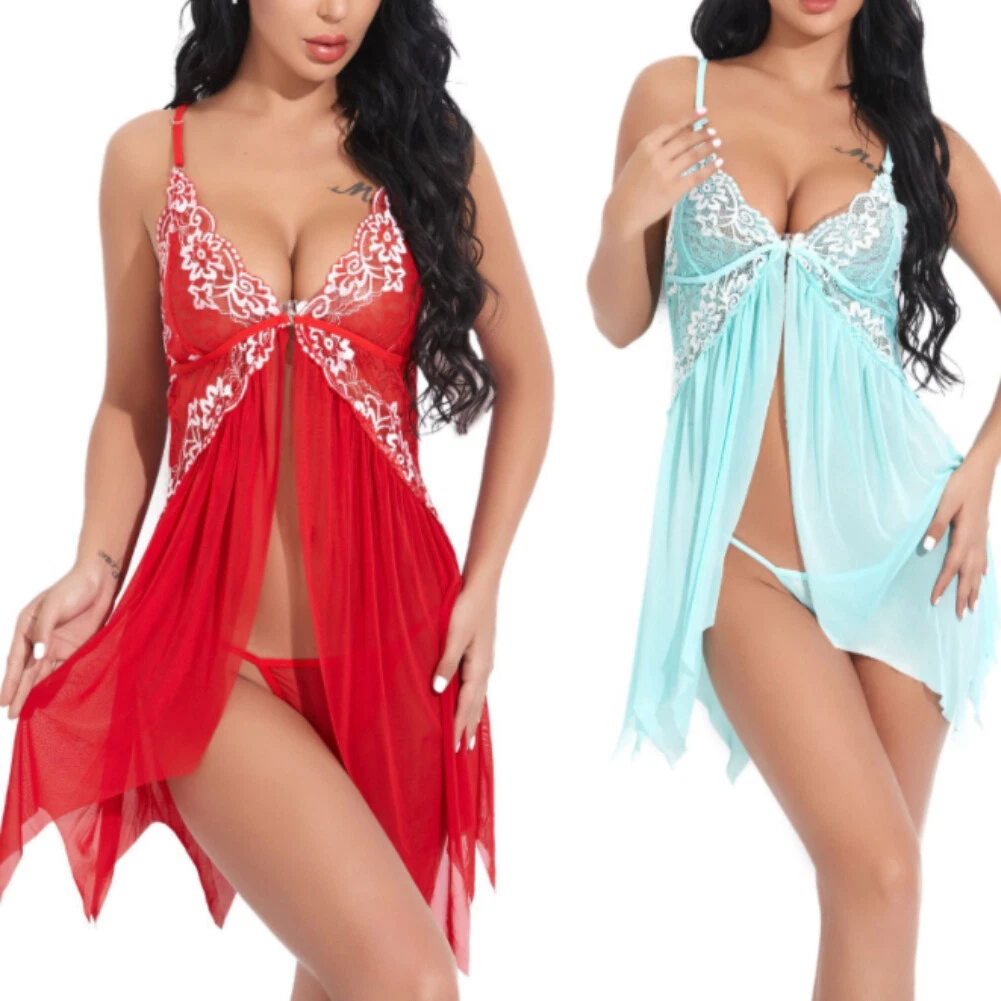 Damen Sexy Reizwäsche Spitze Babydoll Dessous Negligee Nachtwäsche Nachtkleider