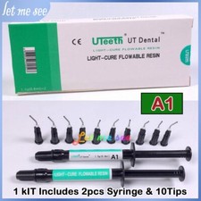 Dental Light Cured Flowable Composite Resin Flow 2* Syringe + 10* Prbent Tips A1