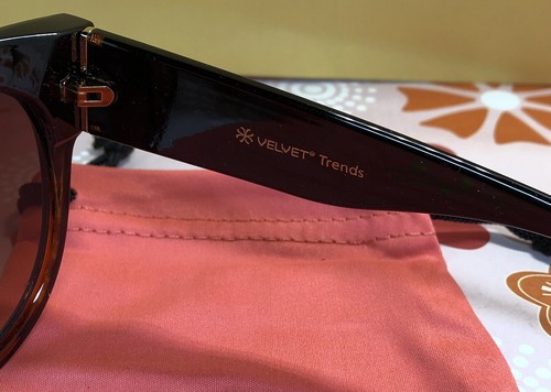 Velvet Sunglasses Chelsea Chunky Cateye Black & Brown Lens New W/ Pouch - Picture 6 of 6