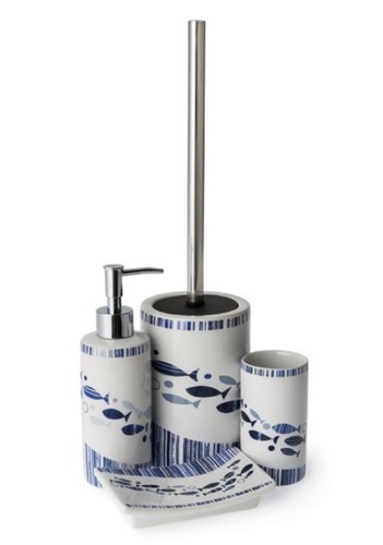 BSETAQ Acqua Fish Blue Nautical 4 Piece Bathroom Accessory Set 1976 BSETAQ Acqua Fish Blue Nautical 4 Piece Bathroom Accessory Set 1976
