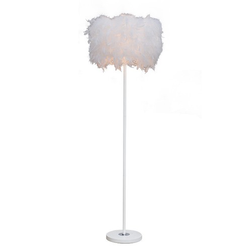 Romantic Feather Drum Shade Standing Lamp Single Bulb Floor Light Bedroom Light - Picture 4 of 8