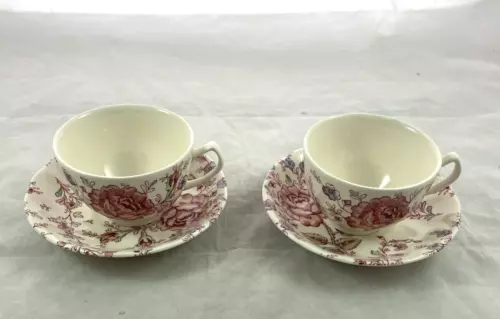 Johnson Brothers England Pink Rose Chintz Cup and Saucer  Set of 2