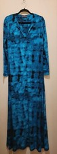 Halston Long Sleeve Printed Jersey Gown Teal Multi Turquoise Sz Sm ( Sz 4/6)