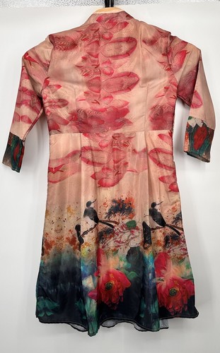Vtg stock silk handpainted art to wear dress(tropical bird size S asian print - Picture 4 of 12