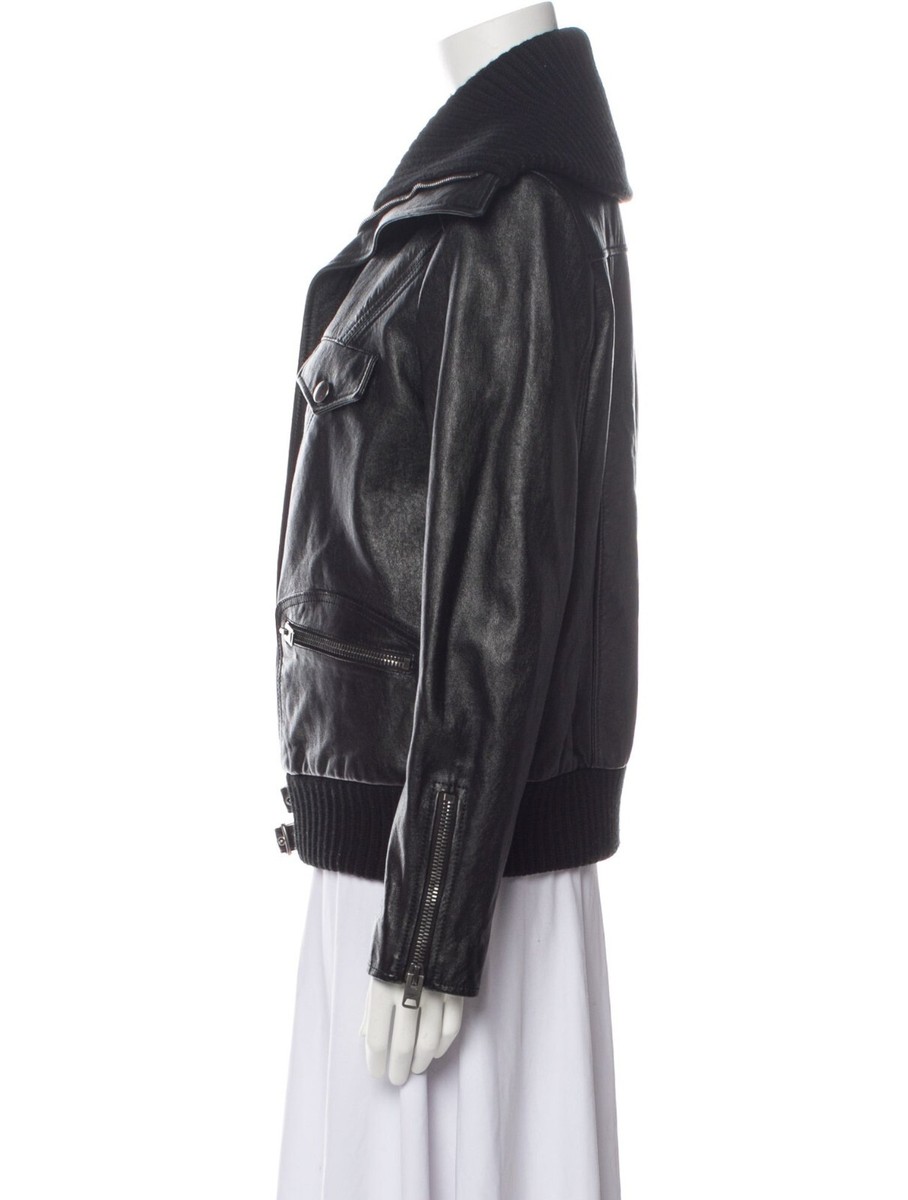 Coach 1941 $1,300 Black Knit Collar Zip Leather Bomber