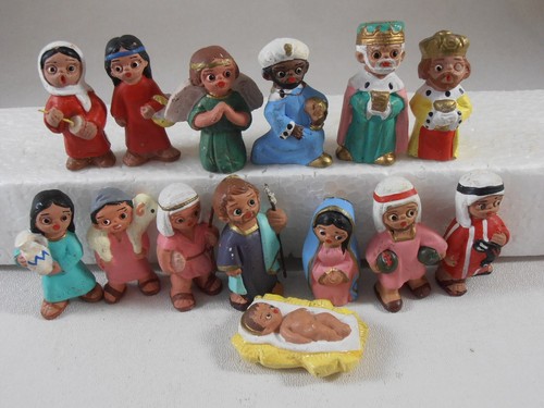 Miniature Pottery Nativity Scene Segovia Spain 14 Pc Hand Painted Mud People