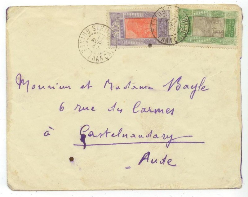 1937 Siguiri French Guinea cover to Castelnaudary France -Sc 70 & 84 (10c & 40c)