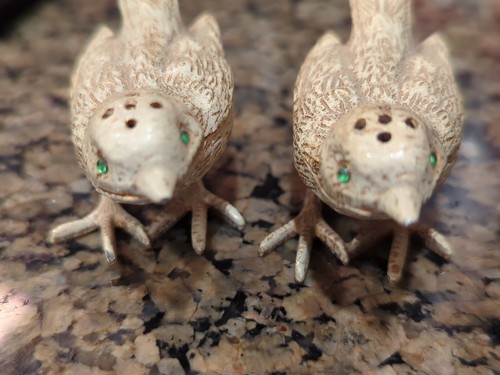 Vintage Florenza Metal Bird Salt & Pepper Shakers Green Jewel Eyes Hollywood Reg - Picture 2 of 16