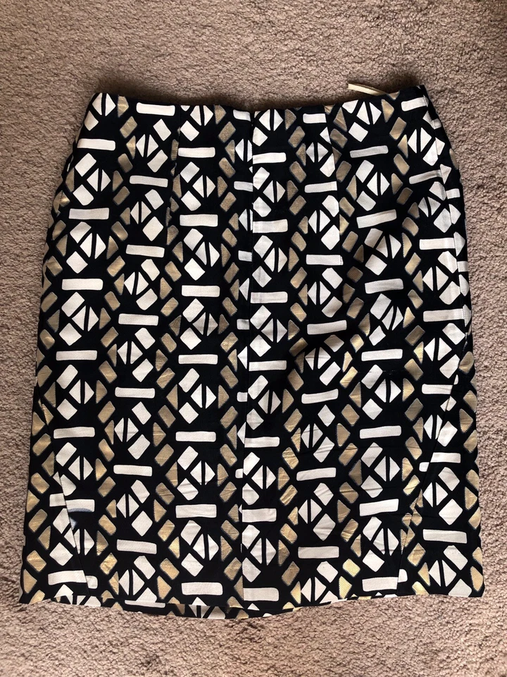 *MARNI* Falda Brocado Jacquard Negro Blanco Dorado Talla 44 EE. UU. 14 Foto 2 de 4