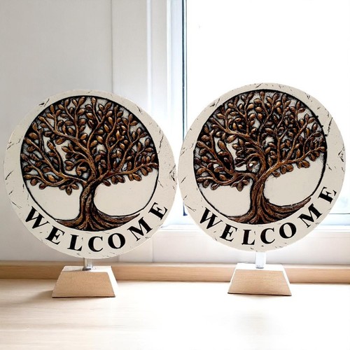 Decorative Tree of Life Cement Stepping Stone 25.5 cm Round Welcome Plaque - Picture 12 of 17