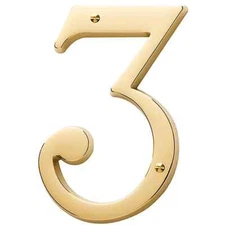 Baldwin Premium 5" Solid Forged Brass House Number 3  - Polished Brass 90673-003