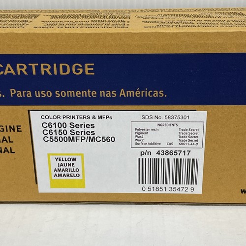 Okidata C6150 C6100 C5500MFP MC560 Series 43865717 Yellow - Picture 2 of 2