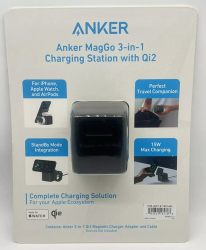 Anker 3-in-1 Cube Magnetic Charging Station Qi2 Charging+ 40W Charger for Apple - Picture 1 of 3