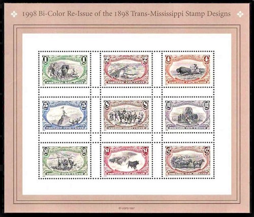 # 3209 Bi Color Reissue of 1898 Trans Mississippi Set 1998 Sheet MNH - Picture 1 of 4