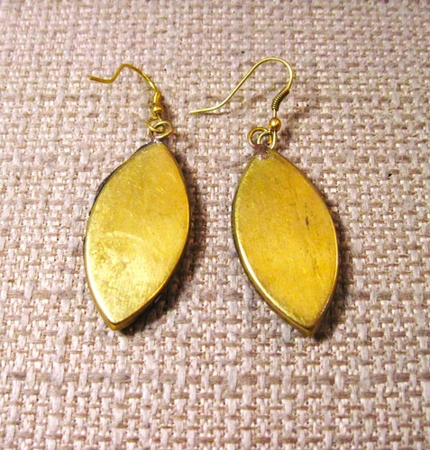 Lovely Vintage Brass Inlayed Coral & Turquoise Dangle Earrings from Nepal S4 - Picture 2 of 2