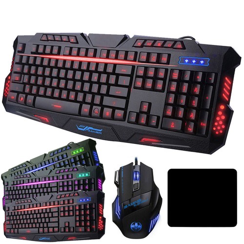Gaming Keyboard And Mouse LED Light Backlit Mechanical Feel For Computer Desktop - Picture 1 of 12