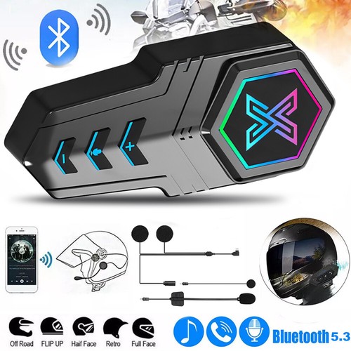 Bluetooth 5.3 Motorcycle Helmet Headset Waterproof Headphone HandsFree RGB Light