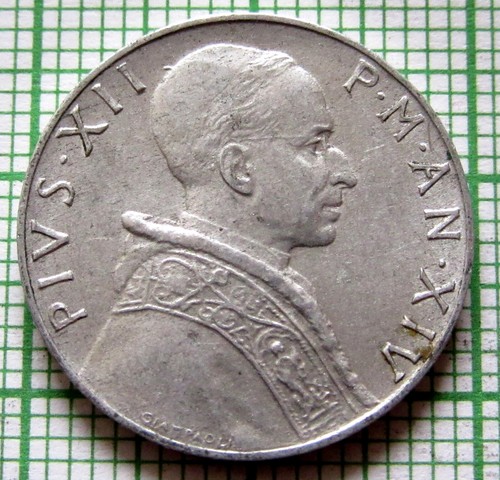 VATICAN PIVS PIUS XII 1952 5 LIRE, JUSTICE WITH SWORD & SCALES, ALUMINIUM - Picture 6 of 6