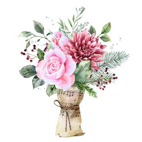 20 Servietten Musikalisk Vinterbukett - NatüRliches Winterbouquet 33X33Cm-image