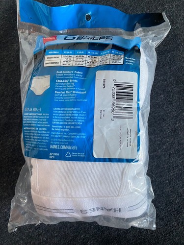 Hanes Boys 6 Pack Pairs Tagless White Briefs - Size Large L (14-16) - Picture 2 of 2