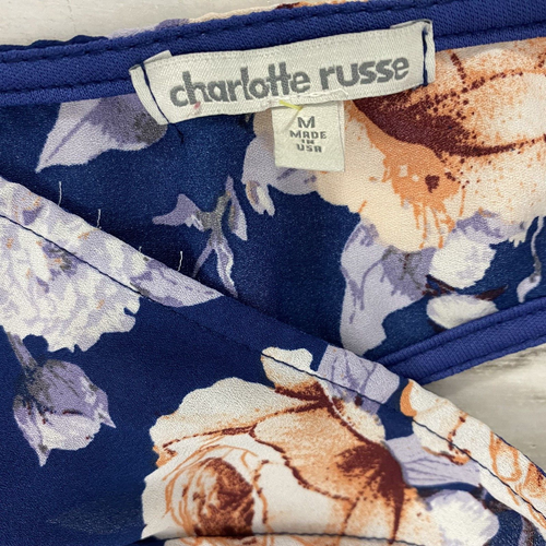 Vestido Charlotte Russe Para Mujer Medio Azul Floral Volantes Hombro Frío Costero - Imagen 14 de 15