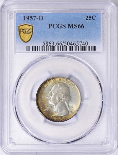 1957-D WASHINGTON SILVER QUARTER 25C NGC MS66 TONED AMAZING COIN - Imagen 3 de 3