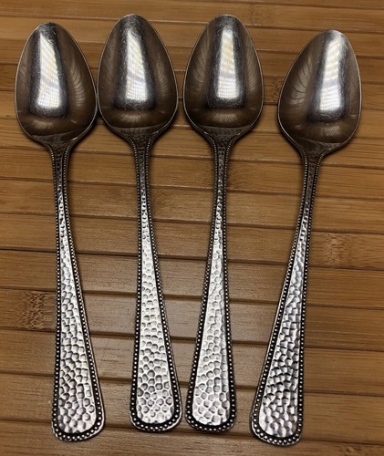 Lote de 4 cucharaditas de cubiertos United Silver acero inoxidable martillado mango con cuentas Japón - Imagen 2 de 5