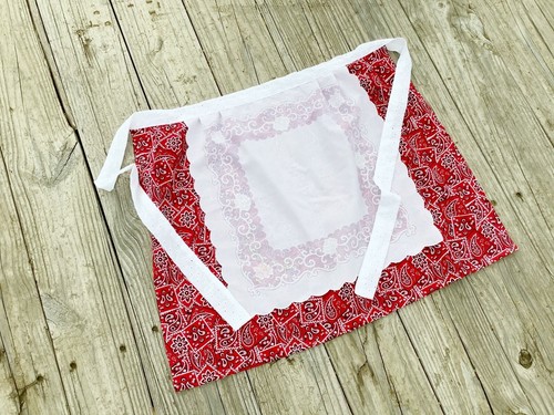 Red Christmas Theme Apron For Woman kitchen Half Apron Handmade Gift Ideas - Picture 3 of 7