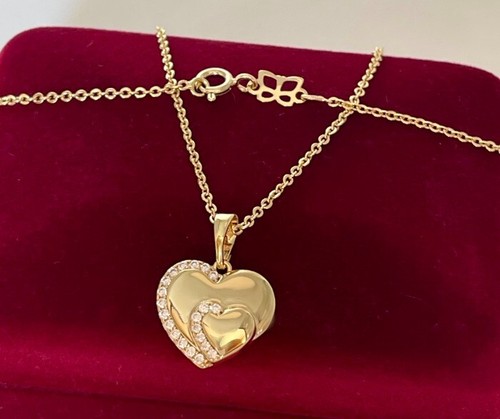 Halskette Doppelherz Herz Anhänger Zirkonia 585er Gelbgold 14K vergoldet 45cm - Bild 5 von 6