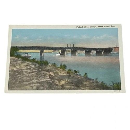 Postal Wabash River Bridge Terre Haute Indiana Linen B595 - Imagen 1 de 2