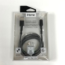 iHome 6ft. Braided Lightning Cable MFi-Certified-Black/ Gray/ Pink/ Purple/ Teal