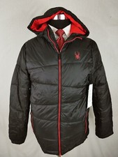 Spyder Men's M Black Quilted Puffer Jacket Coat Medium NWT Red Trim
