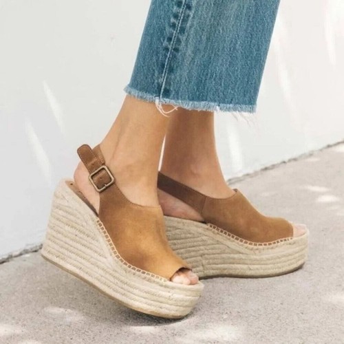 Soludos Sevilla Walnuss Wildleder Espadrille Plateau Keilabsatz Fersenriemen Sandalen Größe 9 - Bild 2 von 13