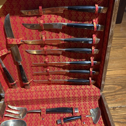Juego de cubiertos Estate Find acabado latón y cuerno comedor cuchillos tenedores cucharas servir - Imagen 5 de 15