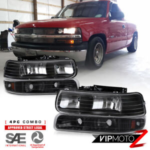 Chevy 99-02 Silverado 1500/2500/3500 Black Headlight+Bumper Parking Lamp  4PC Set | eBay