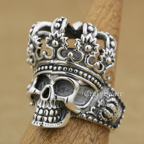 Anello da uomo in argento sterling 925 corona teschio re biker punk 9W003A US 7~15 BZ - Foto 5 di 29