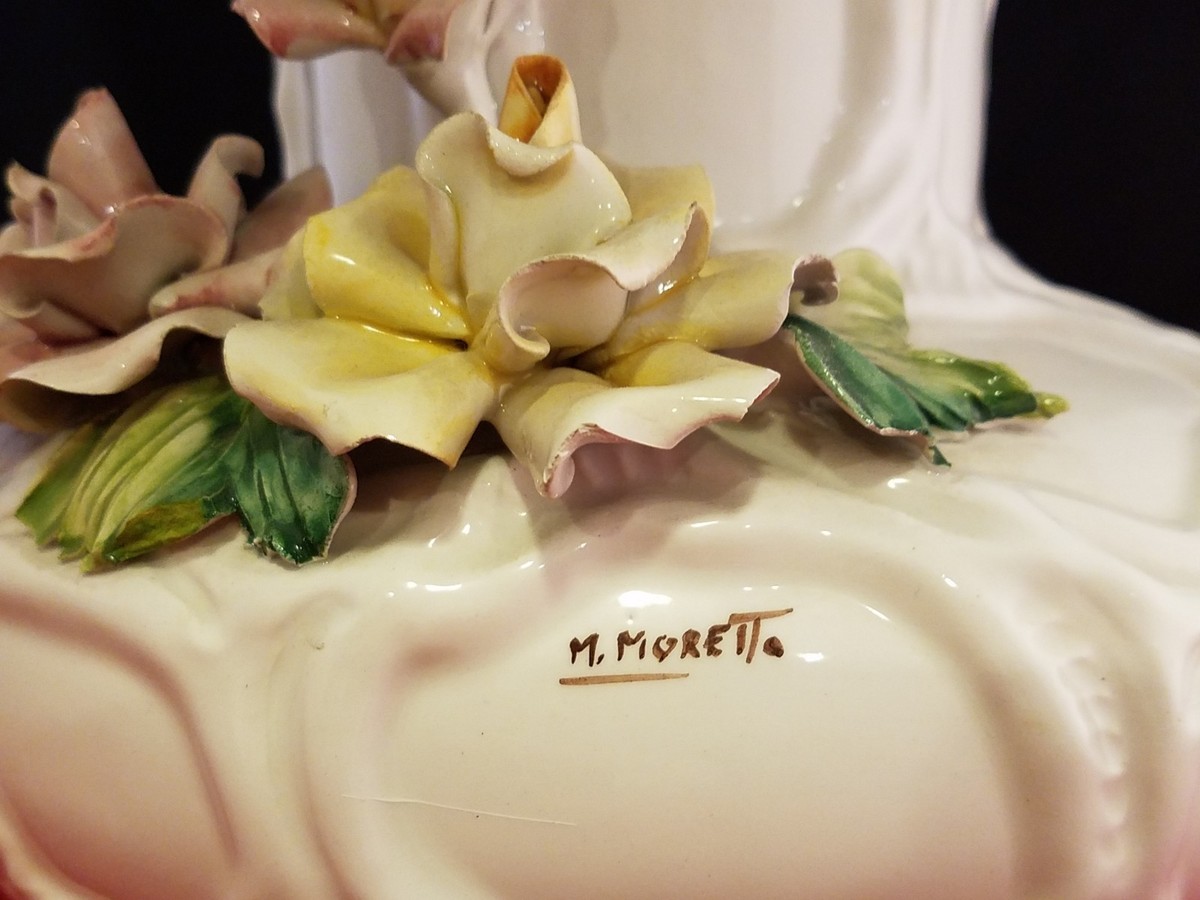 MARIO MORETTO Hand Made Hand Painted Ceramic Vase With Flowers 8