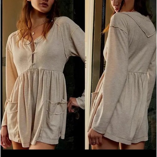 FREE PEOPLE intimatly hello sun supersoft pj romper cover up Size XS in OAT - Bild 3 von 9