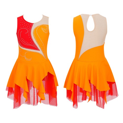 Figure Skating Dress for Girls Sleeveless Rhinestone Ballet Dance Leotard Dress - Picture 5 of 75