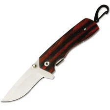 7" Wood Handle Spring Assisted Open Folding Pocket Knife w/ Carabiner