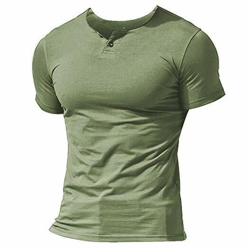 Mens Casual Short Sleeve Henleys T-Shirt Single Button Placket Plain v Neck Shir - Picture 7 of 10