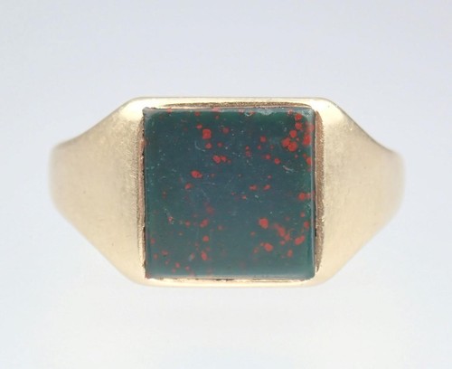 Super Vintage Men's Mid Century 9K Gold Bloodstone Signet Pinkie Ring 1963 8.25 - Picture 12 of 21