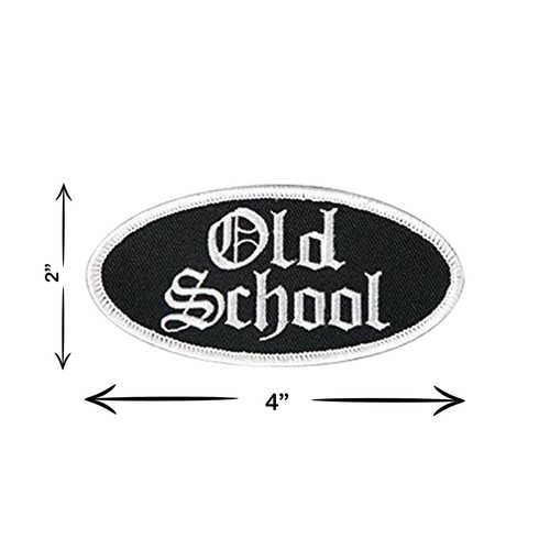 OLD SCHOOL OVALE filo alto ricamato ferro/seghetto rayon patch - 4" x 2" - Foto 2 di 6